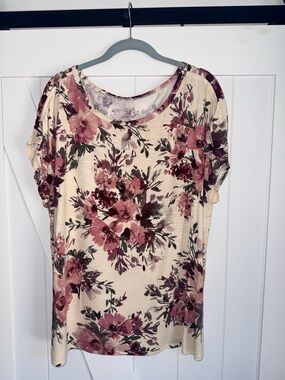 Maurices Cream Tunic with Pink Floral Print